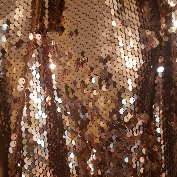 ♻️ New Free People Rose Gold Tribeca Sequins Ruffle Mini Dress Size 6 - Picture 11 of 13